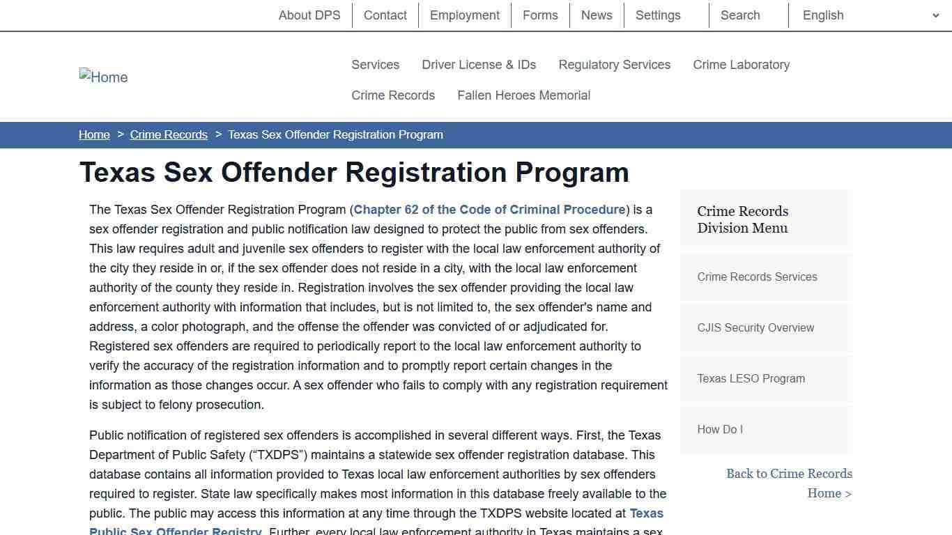 Texas Sex Offender Registration Program | Department of Public Safety