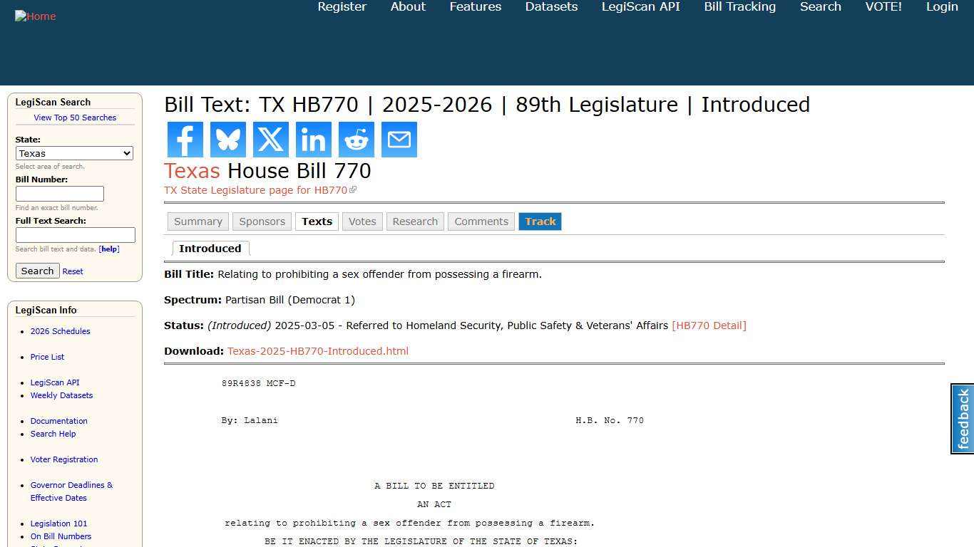Bill Text: TX HB770 | 2025-2026 | 89th Legislature | Introduced | LegiScan